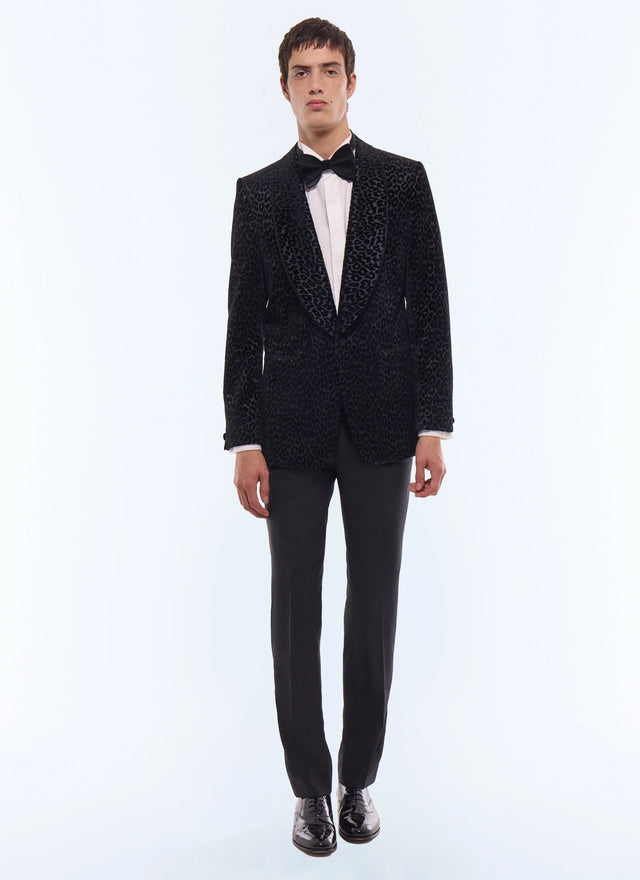 Veste de smoking en velours à motif Noir - Motif léopard