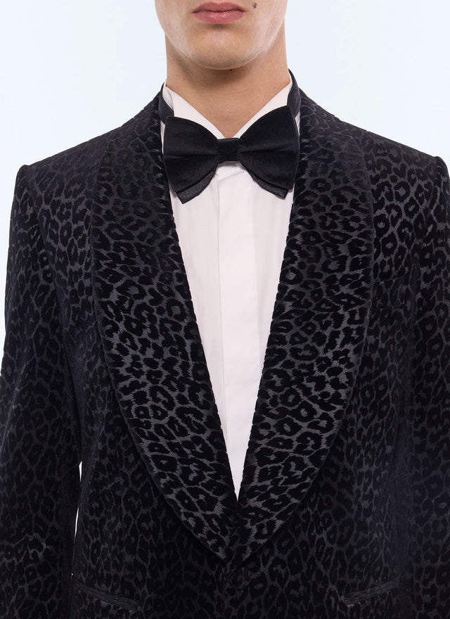 Veste de smoking en velours à motif Noir - Motif léopard