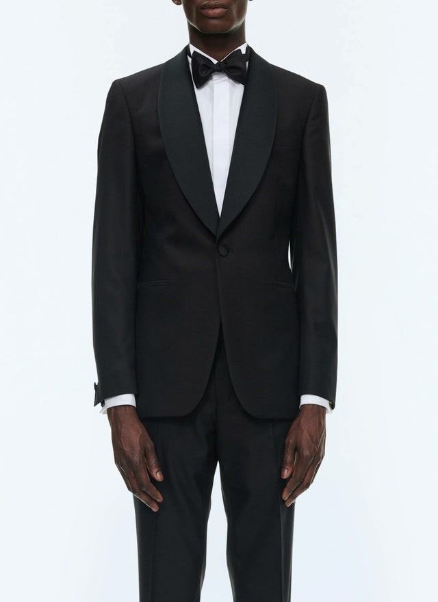 Veste de smoking col châle satin en faille de laine Noir
