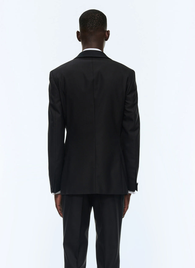 Veste de smoking col châle satin en faille de laine Noir