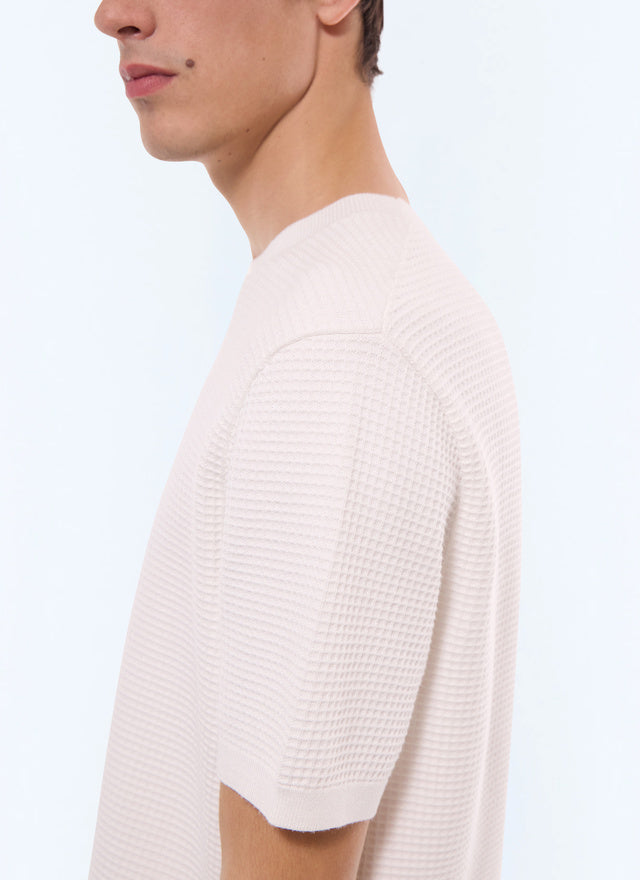 T-shirt en maille gaufrée Blanc cassé