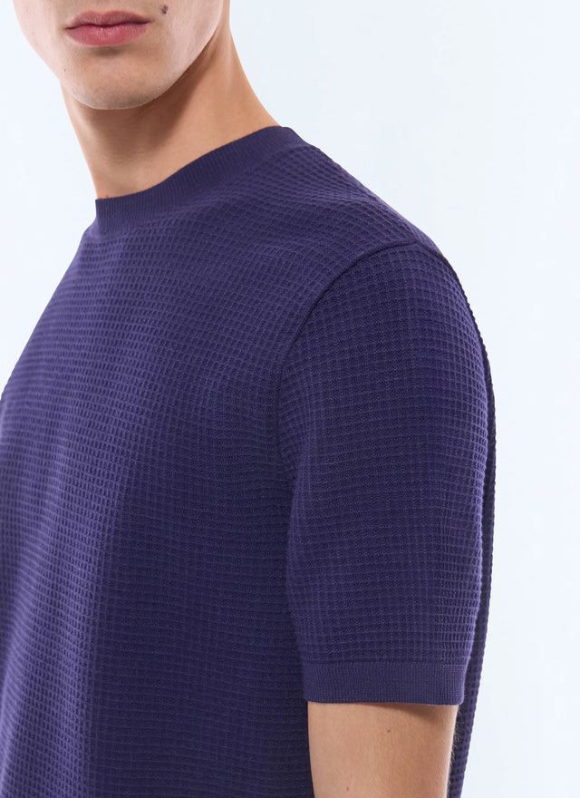 T-shirt en maille gaufrée Bleu marine