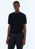 T-shirt point de riz en coton mercerisé Bleu marine