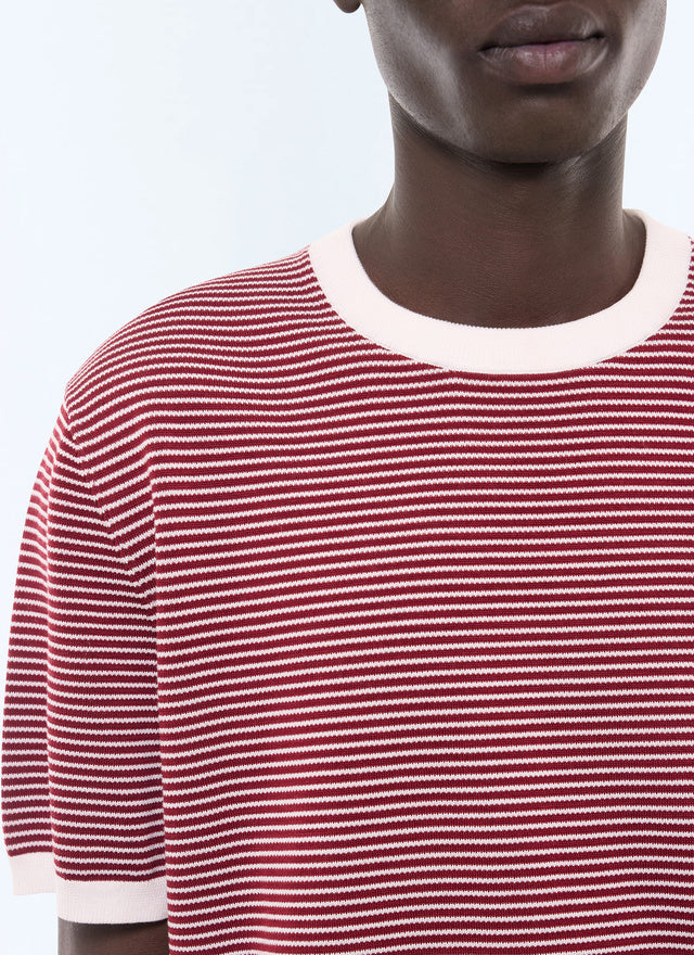 T-shirt à rayures en coton mercerisé BORDEAUX