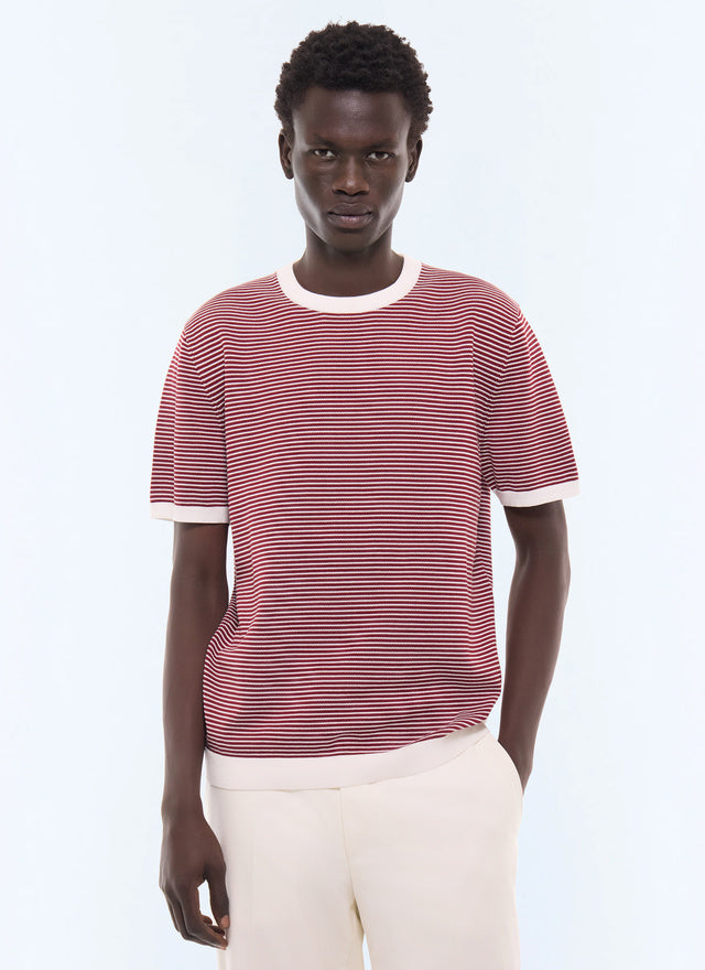 T-shirt à rayures en coton mercerisé BORDEAUX