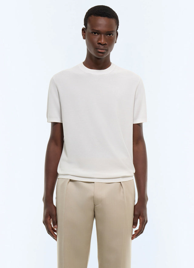 T-shirt point de riz en coton mercerisé Ecru