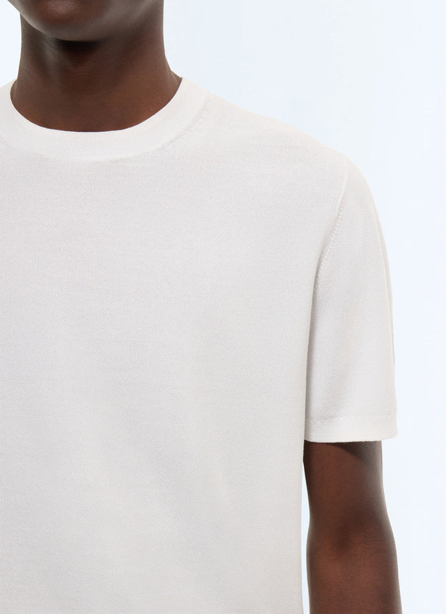 T-shirt point de riz en coton mercerisé Ecru