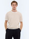 T-shirt à rayures en coton mercerisé Rayures blanches et beiges