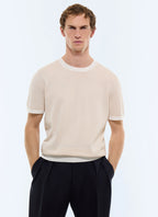 T-shirt à rayures en coton mercerisé Rayures blanches et beiges