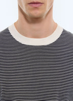 T-shirt à rayures en coton mercerisé Rayures blanches et bleu marine