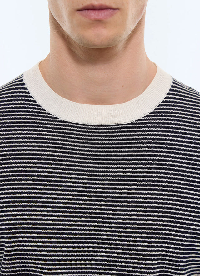T-shirt à rayures en coton mercerisé Rayures blanches et bleu marine