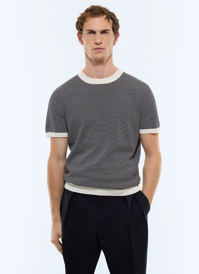 T-shirt à rayures en coton mercerisé Rayures blanches et bleu marine