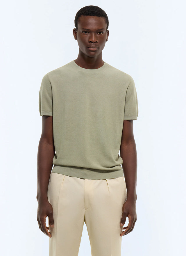 T-shirt point de riz en coton mercerisé Vert sauge