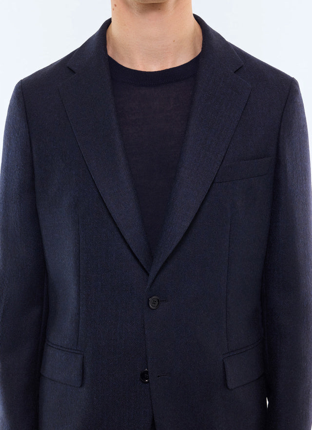 Veste de costume en laine à chevrons Marine