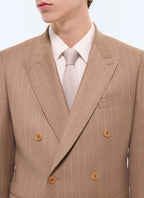 Veste de costume croisée en laine rayée Camel