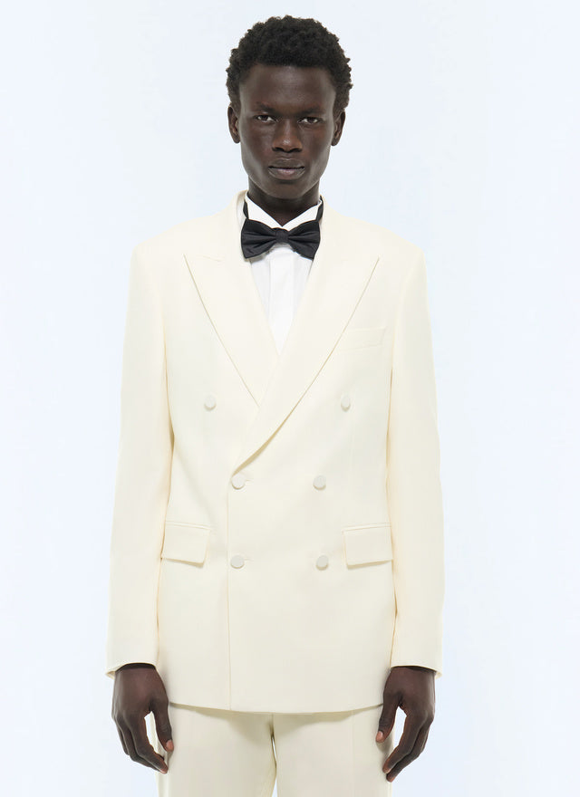 Veste de smoking croisée en laine vierge ECRU